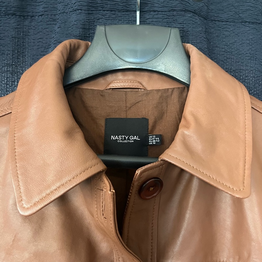 Brown Leather Button-Down Shacket - Picture 5 of 12
